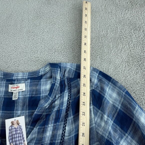Wrangler Womens Blue Plaid Peasant Top XXL Viscose 3/4 Sleeve Relaxed NWT 3297 - Picture 7 of 9